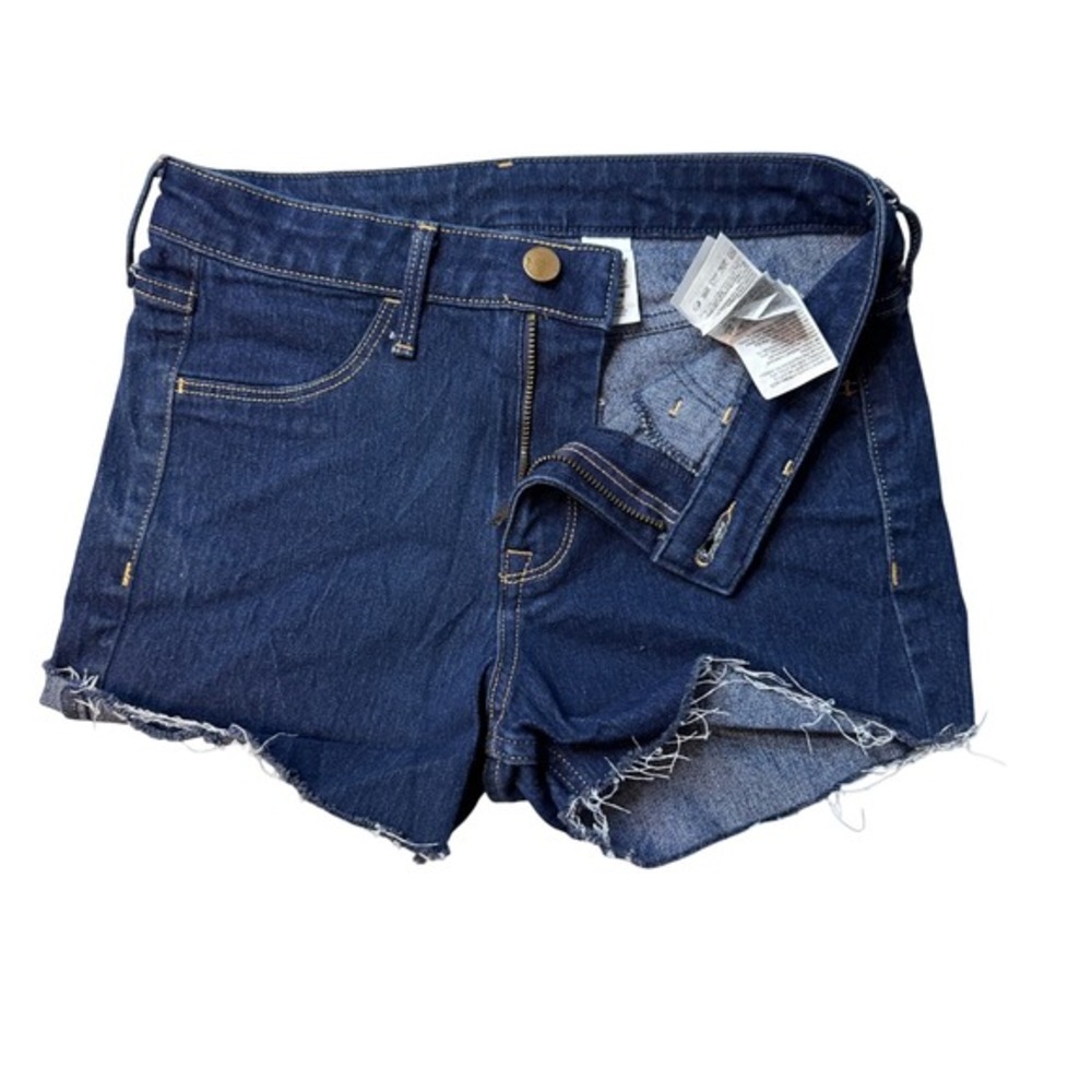H&M Denim Shorts Womens 25 Blue Indigo Cutoff Raw Hem Stretch Regular‎ Waist